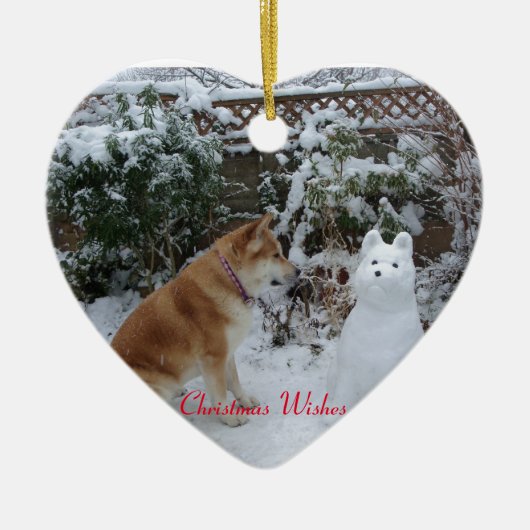 lustige Schneehunde-Szene Keramik Ornament (Vorne)