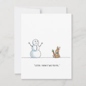 Lustige Schneemann-Karotten-Dieb-Weihnachtskarte Feiertagskarte (Vorderseite)