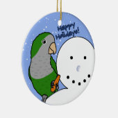Lustige Schneemann-Quäkerparakeet-Verzierung Keramikornament (Rechts)