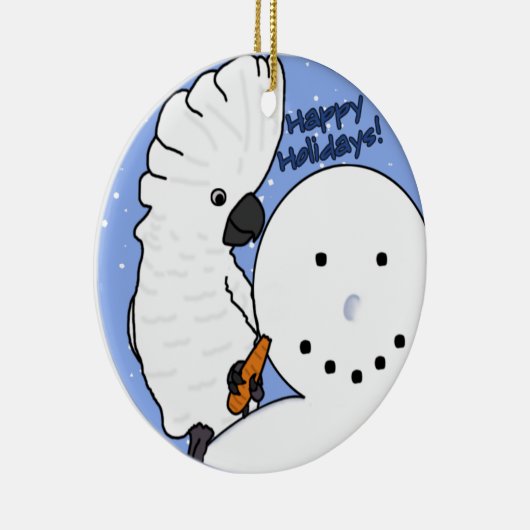 Lustige Schneemann-Regenschirmcockatoo-Verzierung Keramikornament (Rechts)