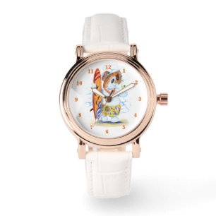 Lustige Schneemann-Surfer-Uhr Armbanduhr