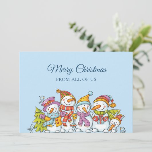 Lustige Schneemänner Frohe Weihnachtskarte Feiertagskarte (Stehend Vorderseite)