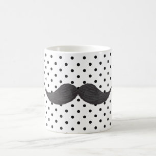 Lustige Schnurrbartzeichnung und schwarze Polka Do Kaffeetasse