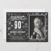Lustige Schultafel-Doodle-Foto-Überraschung 90. Ge Einladung (Vorderseite)