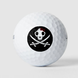 Lustige Schwarz Weiß Fröhliche Kitty-Pirat Totenko Golfball
