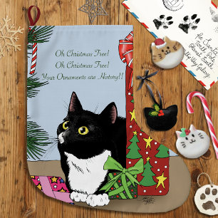 Lustige Schwarz-Weiß-Smokingkatze Weihnachtsbaum Großer Weihnachtsstrumpf