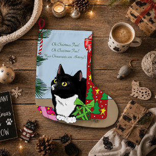 Lustige Schwarz-Weiß-Smokingkatze Weihnachtsbaum Großer Weihnachtsstrumpf