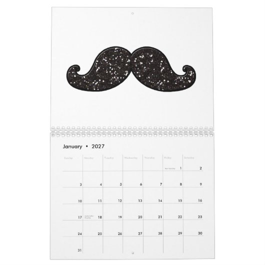 LUSTIGE SCHWARZE GLITZER-SCHNURRBART KALENDER (Jan 2027)