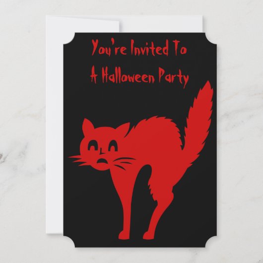 lustige, schwarze Halloween-Katze mit gewölbtem Rü Einladung (Vorderseite)