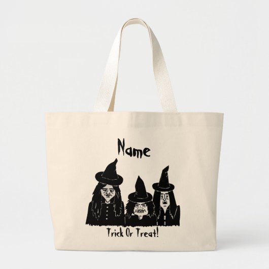 lustige, schwarze Hexen, beängstigender Trick oder Jumbo Stoffbeutel (Vorne)