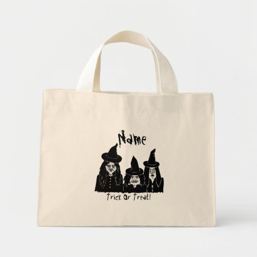 lustige, schwarze Hexen, beängstigender Trick oder Mini Stoffbeutel (Vorne)