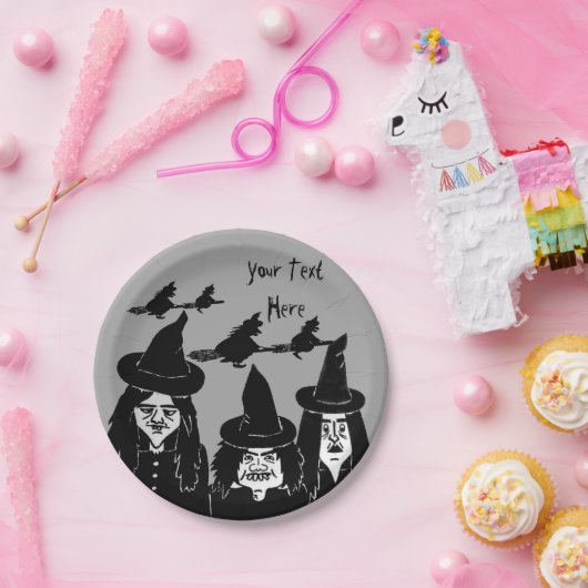 lustige, schwarze Hexen, beängstigendes Halbwunder Pappteller (Party)