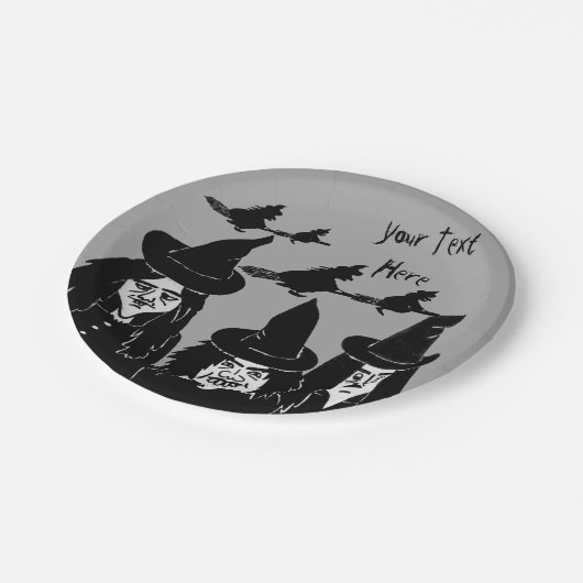 lustige, schwarze Hexen, beängstigendes Halbwunder Pappteller (Schrägansicht)