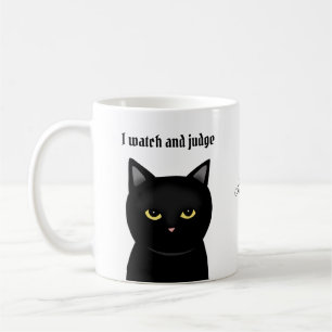 Lustige schwarze Katze beobachtet und urteilt Benu Kaffeetasse