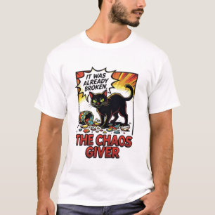 Lustige schwarze Katze Chaosbringer - Pop Art Comi T-Shirt