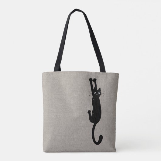 Lustige schwarze Katze, die an | humorvoller Tasche (Rückseite)