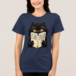 Lustige schwarze Katze, die ein Buch liest, Design Tri-Blend Shirt