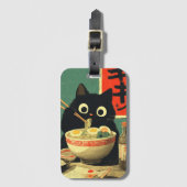 Lustige schwarze Katze, die Ramen isst Gepäckanhänger (Vorderseite Vertikal)