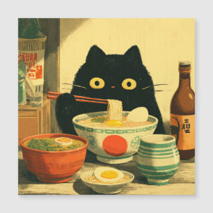 Lustige schwarze Katze, die Ramen isst Magnetkarte