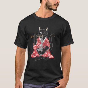 Lustige schwarze Katze, die Ramen isst Vintage Jap T-Shirt