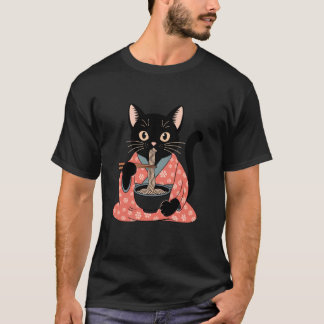 Lustige schwarze Katze, die Ramen Vintage japanisc T-Shirt