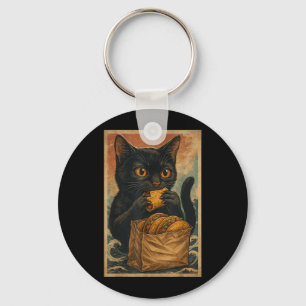 Lustige schwarze Katze, die Tacos isst Retro-Japan Schlüsselanhänger