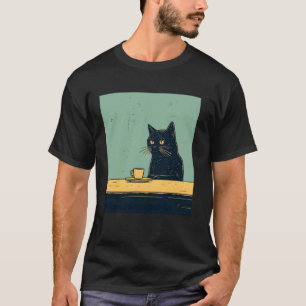 Lustige schwarze Katze entspannt sich mit Kaffee R T-Shirt