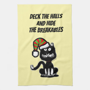 Lustige schwarze Katze Feiertags Humor Festliche K Geschirrtuch