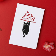 Lustige schwarze Katze hängt am Valentinstag herum