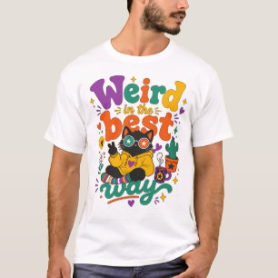 Lustige schwarze Katze Hippie-Zitat seltsam auf di T-Shirt