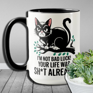 Lustige schwarze Katze, ich bringe kein Pech in de Tasse