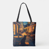 Lustige schwarze Katze im Restaurant Tasche (Rückseite)
