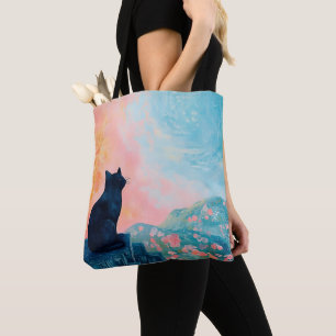 Lustige schwarze Katze in der Natur Tasche