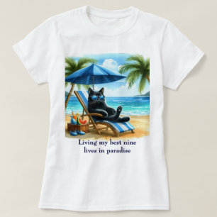 Lustige schwarze Katze in Paradise Beach Time T-Shirt