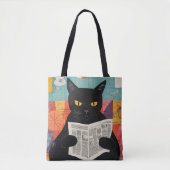 Lustige schwarze Katze liest Zeitung Tasche (Vorderseite)