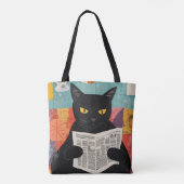 Lustige schwarze Katze liest Zeitung Tasche (Rückseite)