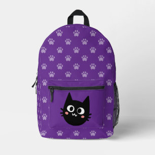 Lustige schwarze Katze lila Bedruckter Rucksack