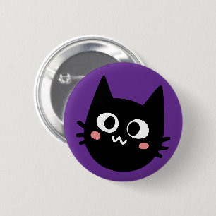 Lustige schwarze Katze lila Button