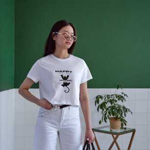 lustige, schwarze Katze melodien Tag weiß T-Shirt