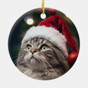 Lustige schwarze Katze Meowy Weihnachtsbaum Keramik Ornament