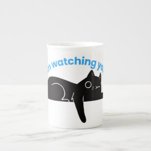 Lustige schwarze Katze Minimale Illustration Porzellantasse