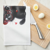 Lustige schwarze Katze mit Ballons Valentinstag Geschirrtuch (Viertel Falte)