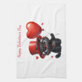 Lustige schwarze Katze mit Ballons Valentinstag Geschirrtuch (Vertikal)