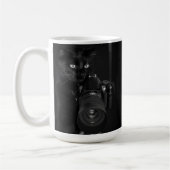 Lustige schwarze Katze mit der Kamera Kaffeetasse (Links)