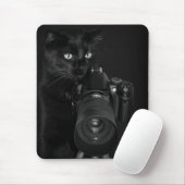 Lustige schwarze Katze mit der Kamera Mousepad (Mit Mouse)