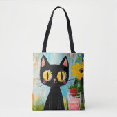 Lustige schwarze Katze mit Erdbeere Tasche (Vorderseite)