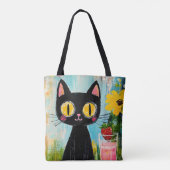 Lustige schwarze Katze mit Erdbeere Tasche (Rückseite)