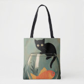 Lustige schwarze Katze mit Fisch Tasche (Vorderseite)