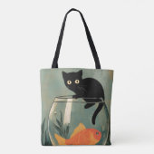 Lustige schwarze Katze mit Fisch Tasche (Rückseite)