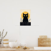 Lustige schwarze Katze mit Vollmond Poster (Küche)